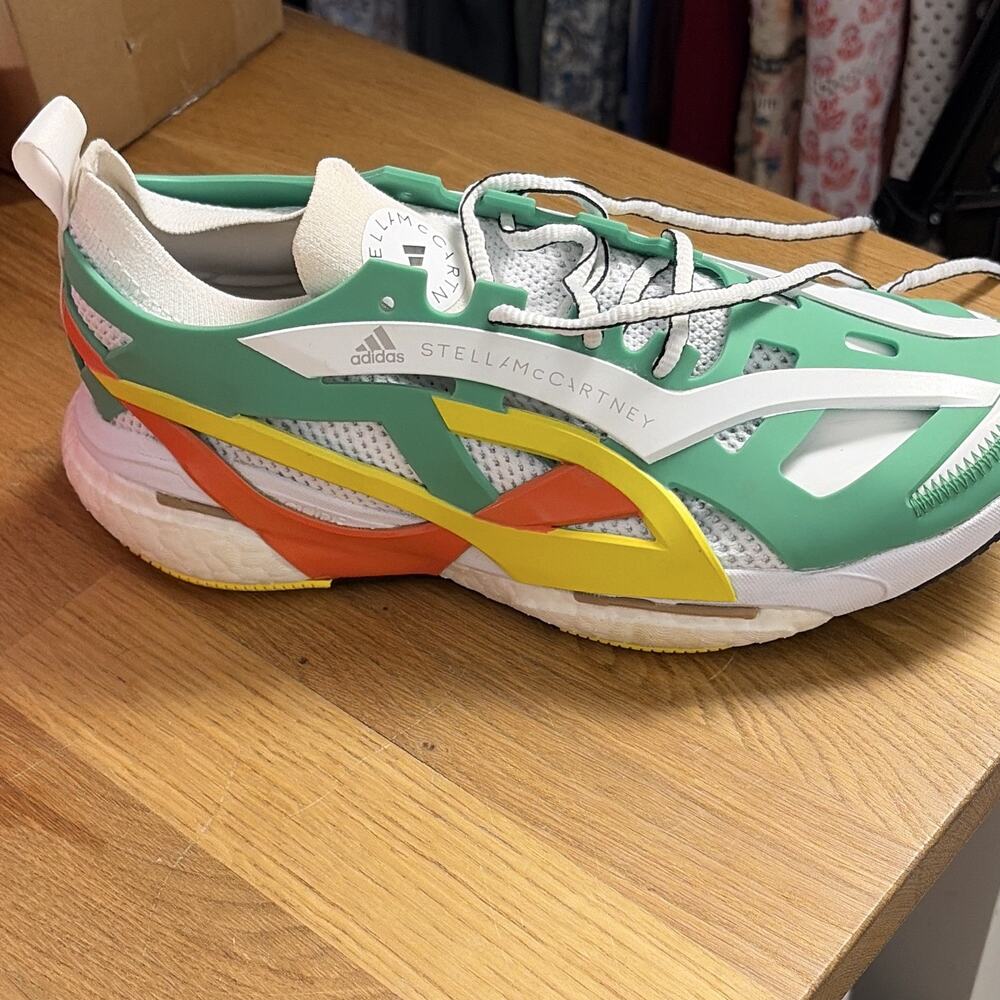 adidas by Stella McCartney Green/White/Yellow/Orange Low Top Lace Up Sneakers - Picture 2 of 5